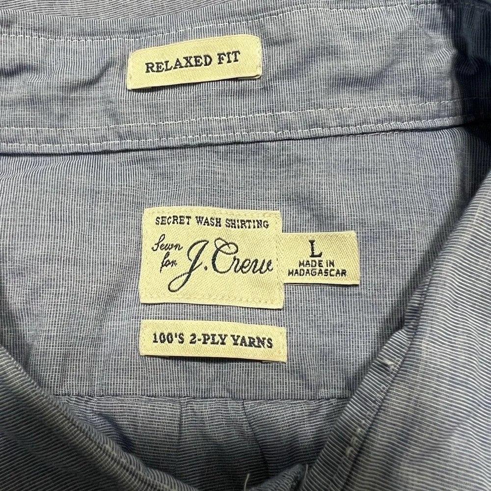 J. Crew Mens Relaxed Secret Wash‎ Cotton Button Down Shirt Waterfall Blue Large